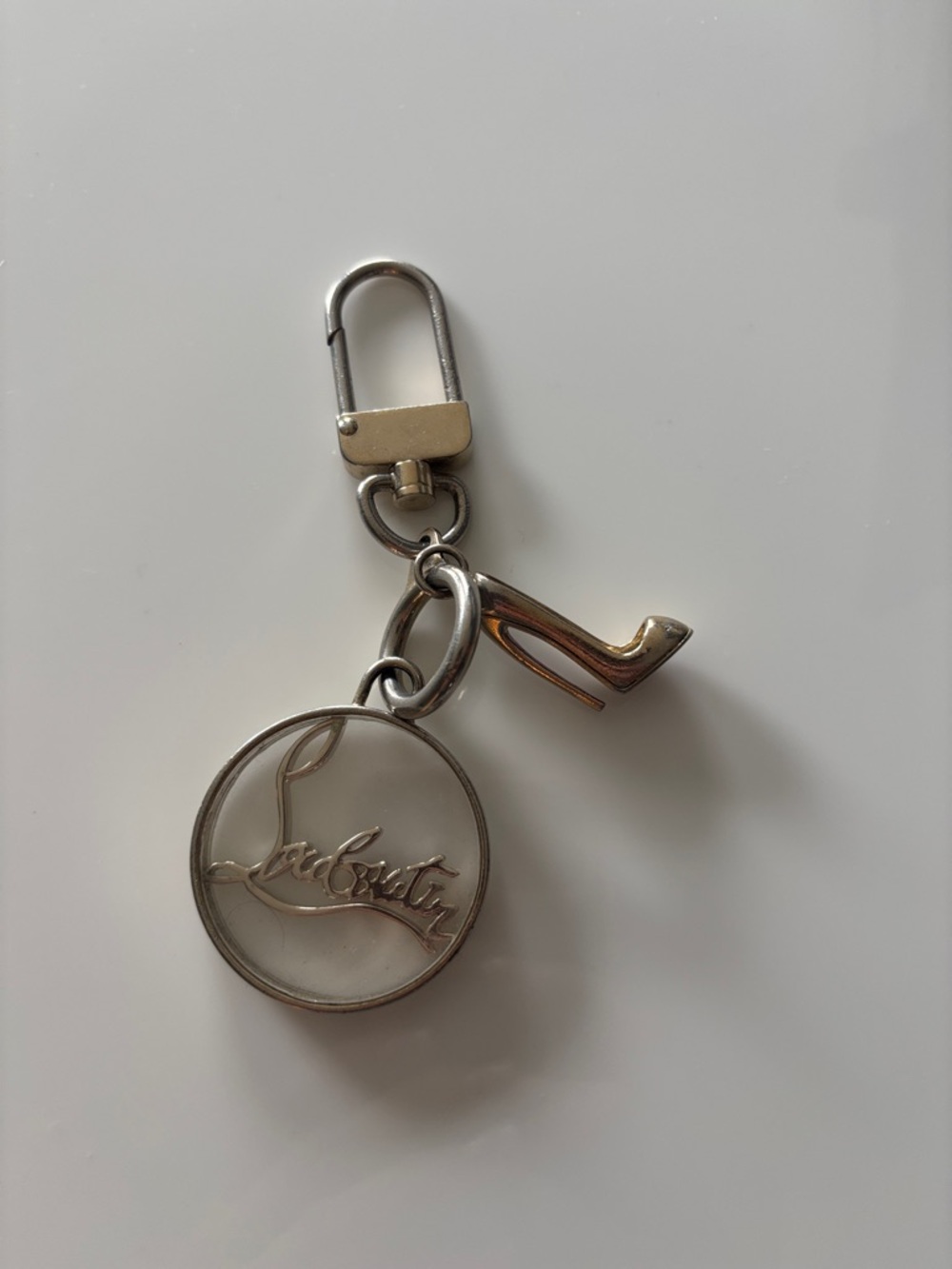 Christian Louboutin Gold-Tone Script Disc & Heel Keychain